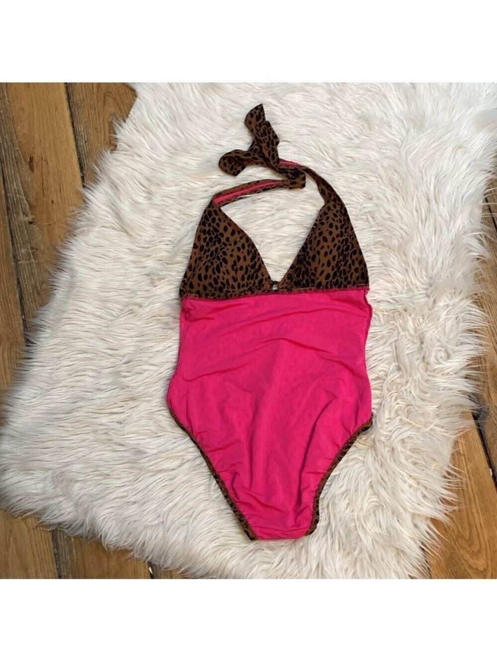 DKNY Leopard Print Plunge Neck One-Piece Swimsuit, Size 10 - Picture 12 of 16